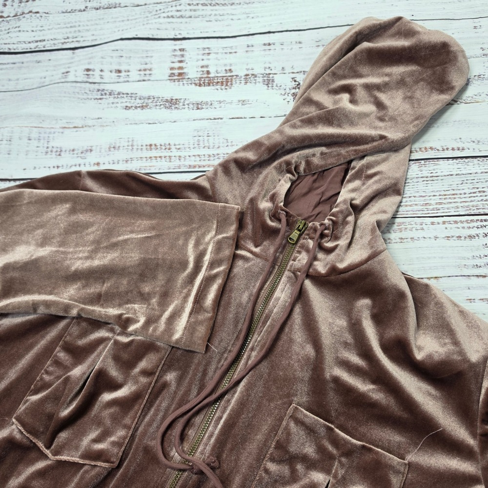 Young Fabulous & Broke Hoodie‎ Womens Medium Mauve Excellent Velvet Zip Up Crop